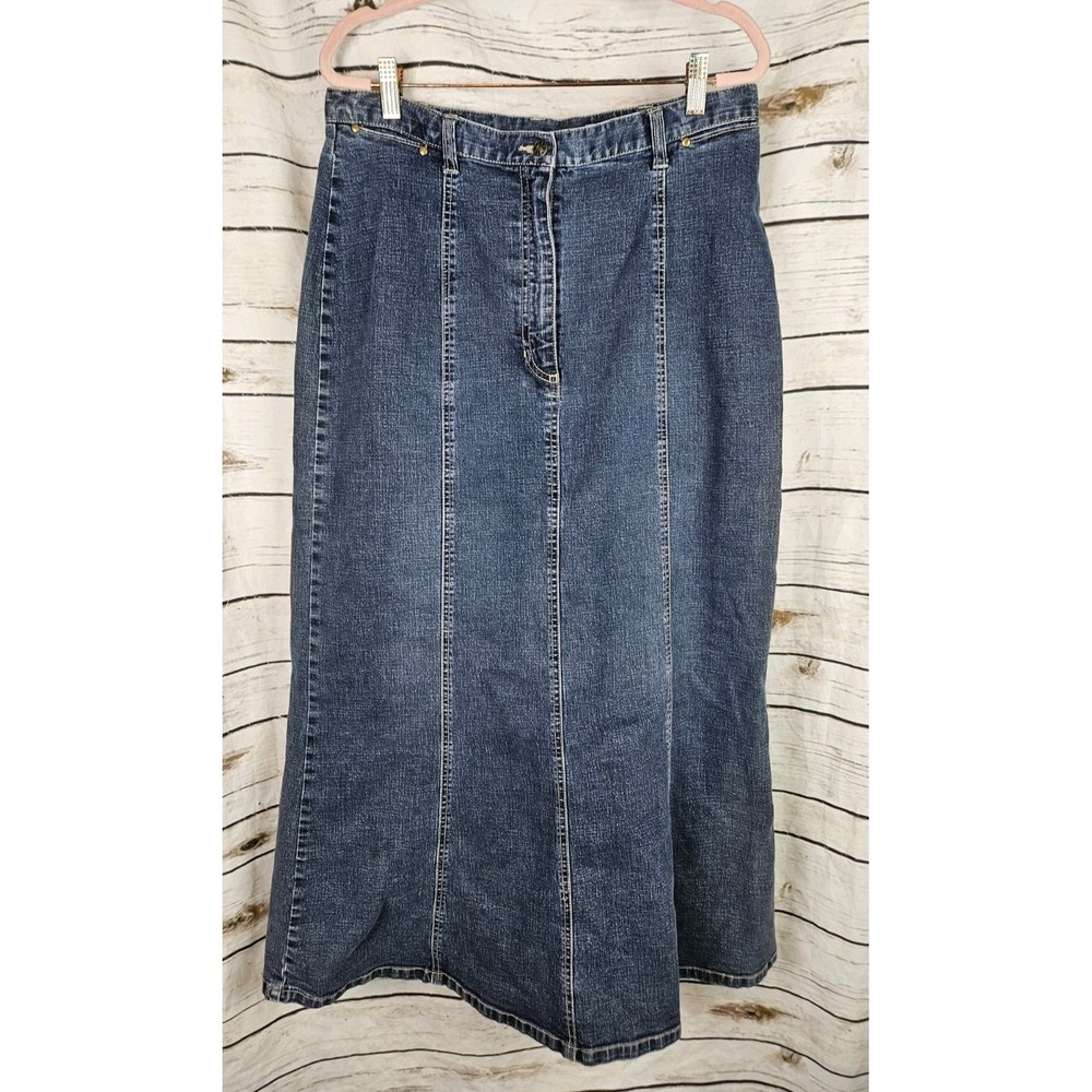 AMI Vintage Y2K Denim Maxi Long Flared Skirt 14W Western Boho Minimalist Stretch